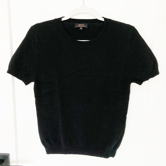 Quince Black Mongolian Cashmere Short-Sleeve Tee - M - Picture 2 of 4